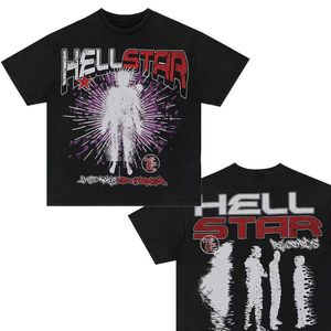 Hellsta Heren T-shirts Katoenen T-shirt Mode Zwart Hellstar Shirt Herenkleding Hell Star Shirt Cartoon Grafisch Punk Rock Tops Zomer High Street Streetwear 7823