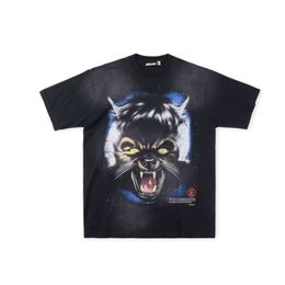 Hellstar 24ss T-shirts pour hommes et femmes tendance hip-hop Hellstar Studios Full Moon Tee Wash Wolf Head Full Moon Print Short 14523