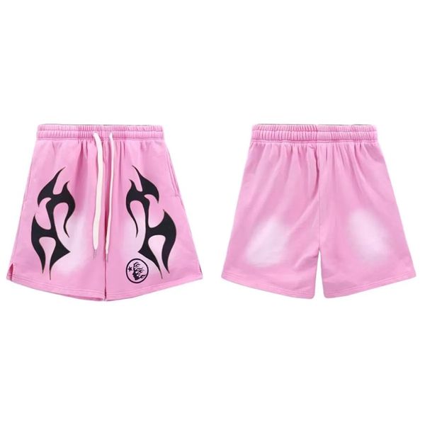 Hellstar Designer Mousse Offset Impression Fleur Casual Lâche Shorts Corde à Dessiner Bouton En Métal Sport Pantalon Court