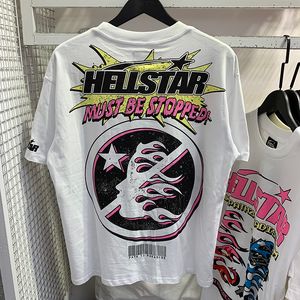 Hellstar designer t-shirts grafische T-kleding all-match kleding hipster gewassen stof Straatgraffiti Belettering foliedruk Vintage coloeful Losvallende lj