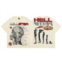 Hellstar Hip Hop Streetwear Mannen T-shirt Print Gewassen Korte Mouw Harajuku Tee Grafische High Street Hip Hop Alfabet print Oversize T-shirt Vrouw Man Tee Kleding T-shirt