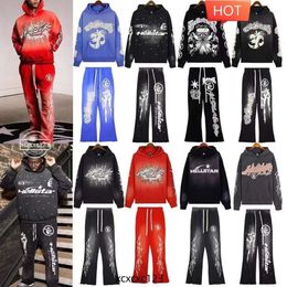 Hellstar hoodie Designer Hellstars High Street wasbaar oude bedrukte katoenen losse trui met capuchon voor heren en dames Casual hellstar joggingbroek set mode