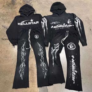 Hellstar Hoodie Jacket Hooded Tracksuit Rock Hip Hop Street Helstar Pantar Set Washed Flame Letter Imprimed Pullover Femmes Femmes surdimensionnées Hell Star Swetshirts