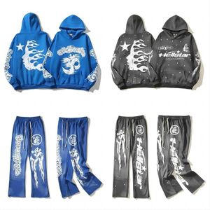 Hellstar Sweat à capuche Sweatshirts Vêtements de luxe Designer Pantalon à capuche Hellstar Studio Éclairage Bleu Jogging Hip Hop Costume décontracté