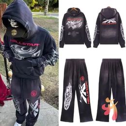 HELLSTAR Sweats à capuche Survêtement Flamme Squelette Lavé Vieux Sweats Vintage Pantalons De Rue Surdimensionnés Hommes Femmes Hell Star Sweat À Capuche 231221