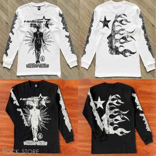 Hellstar hommes T-Shirts à manches longues grande impression Hell Star noir blanc hommes femmes haut t-shirt 386