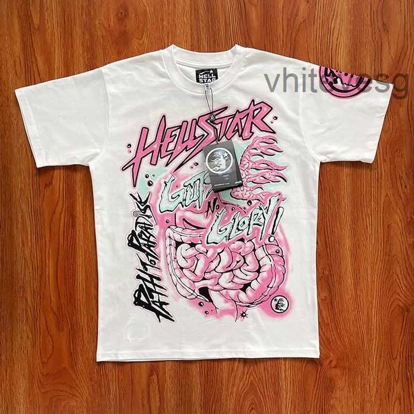 Hellstar No Guts Glory Tee Graffiti Font Abstract Print T-shirt à manches courtes pour hommes et femmes High Street T-shirt Rappeur Wash Grey Heavy Craft Manches unisexe Smlxl J1NV