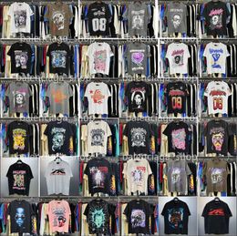 Hellstar Shirt Designer T-shirts pour hommes T-shirt graphique Hipster Tissu lavé Street Graffiti Lettrage Feuille d'impression Vintage Noir Coupe ample Taille européenne S-XL