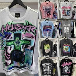 Hellstar Shirt Designer Mens Tshirt Rapper Washed Heavy Craft Short Sleeve Top High Street Retro Hell Womans t American Lettring Foil Print Géométrique