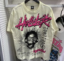 Hellstar Shirt Designer Mens Tshirt Rapper Washed Grey Grey Craft Unisexe Clain à manches Top High Street Retro Hell Womans T American Hip Hop
