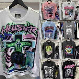 Hellstar Shirt Designer T-shirt pour homme Rappeur Washed Heavy Craft Haut à manches courtes High Street Retro Hell T-shirt pour femme Lettrage américain Feuille d'impression Motif géométrique