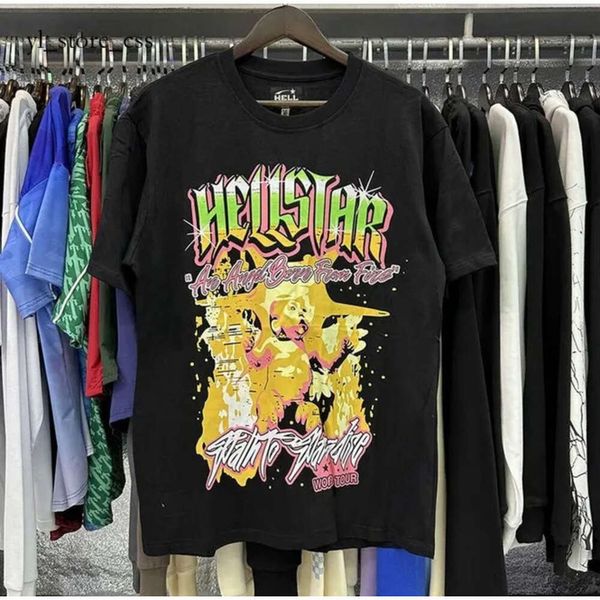Hellstar Shirt Designer Camiseta para hombre Rapero Lavado Gris Heavy Craft Unisex Top de manga corta High Street Fashion Retro Hell Womans American High Street Hip Hop 5926