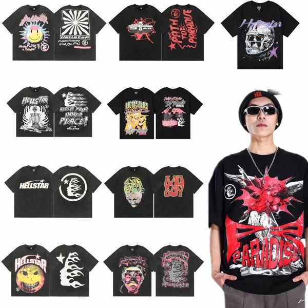 Hellstar Shirt Designer Mens Womens Shirts Summer Gothic Style Stop Graphic Cotton Fashion Street Street Short Sleeve X1UD #