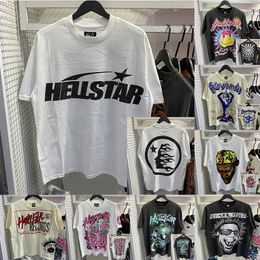 Hellstar Shirt Chemises de créateurs T-shirt graphique Vêtements Vêtements Hipster Tissu lavé Street Graffiti Lettrage Feuille Vintage Noir Ajustement ample Taille américaine