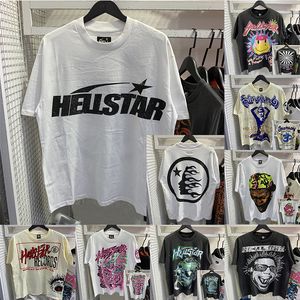Hellstar Shirt Designer Shirts Grafisch T-shirt Kleding Kleding Hipster Gewassen Stof Straat Graffiti Belettering Folie Vintage Zwart Loszittende Amerikaanse maat