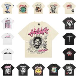 Hellstar Shirt Designer T-shirts T-shirt graphique Vêtements Vêtements Hipster Tissu lavé Street Graffiti Ettering Foil Print Vintage Black Oose Fitting US Taille