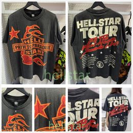 Hellstar Shirt Designer T Shirts Graphic Tee Vêtements Vêtements Hipster Vintage Washed Fabric Street Graffiti Style Cracking Géométrique USA taille