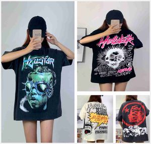 Hellstar Shirt Designer T-shirts Graphique Tee Vêtements Vêtements Hipster Vintage Tissu Lavé Street Graffiti Lettrage Feuille Imprimer Motif Géométrique FU26