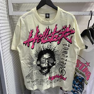 Hellstar Shirt Designer T-shirts T-shirt graphique Vêtements Vêtements Hipster Tissu délavé Street Graffiti Lettrage Feuille d'impression Vintage Noir Coupe ample Grande taille