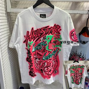 Hellstar Shirt Designer T-shirts T-shirt graphique Vêtements Vêtements Hipster Tissu lavé Street Graffiti Lettrage Feuille Imprimer Vintage Noir Coupe ample Fs
