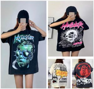 Hellstar Shirt Designer T-shirts Men Vêtements de vêtements graphiques Hipster Washed Fabric Street Graffiti Lettrage Foil Impression vintage Black Loose Flatting Plus