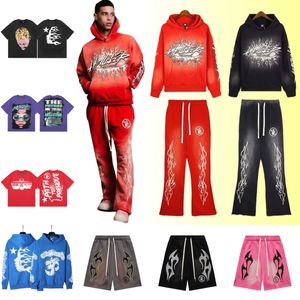 Hellstar Shirt Designer Tracksuit Mens Hoodie Womens Fashion Streetwear True Best Version 480G Quality Cotton Wholesale 2 Pieces 5% Ridi