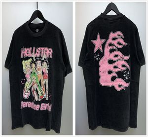 Hellstar Shirt DesignerFashion T-shirts Graphic Tee Vêtements Vêtements Hipster Vintage Tissu lavé Street Graffiti Style Fissuration Motif géométrique TopsKWB2