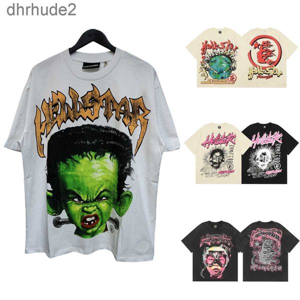 Hellstar Shirt Hommes Designer Femmes T-shirts Rue À Manches Courtes Hipster T Lavé Tissu Graffiti Lettrage Feuille Imprimer Vintage Noir Lâche Tees Nous S-xl PGPA