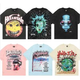 Hellstar Shirts El cuerpo de la marca de moda estadounidense adopta camisetas divertidas de manga corta de diseñador de algodón doble de alta calidad vintage con estampado divertido para hombres y mujeres