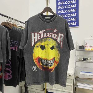 Hellstar Shirt Men Womens T Shirt Graphic Tee Rapper Wash Grey Craft pesado Unisex Camiseta de manga corta Camiseta Retro de moda Retro