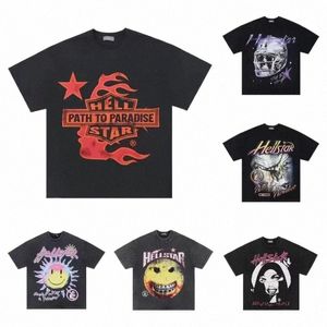 Hellstar Short Plus T-shirt voor heren Hoge kwaliteit Hellstar korte mouw Distressed Print Amerikaanse dameskleding met korte mouwen Street Loose Hip Hop Fash M10X#