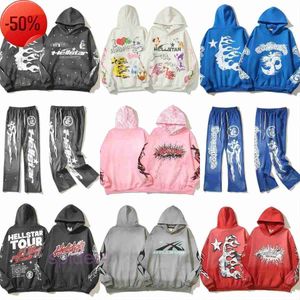 Hellstar Sportsuit Survêtement Hommes et Femmes Designer Sweat à capuche à manches longues Pantalon Pull Street Hip Hop Imprimer High Gris Bleu Blanc Hell Star Sweats à capuche Sweat I2ZY