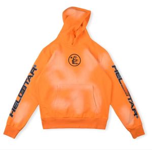 Hellstar Studios Hip Hop Rapper Street Sweats à capuche pour hommes Sweats à capuche pour femmes Ensemble Sweatshirts Pull à capuche orange lavé avec cerveau Vêtements pour hommes Sports Run