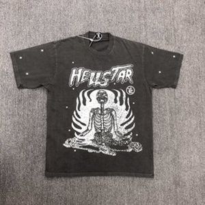 Hellstar Studios Camiseta con estampado de esqueleto meditando Hip-Hop de moda Mangas cortas Hombre Mujer Camisetas Unisex Algodón Tops Hombres Camisetas vintage Verano Camiseta suelta Trajes de rock