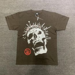 Hellstar Studios Nailed Skull Print Tee Tendance Hip-Hop Manches Courtes Homme Femmes T-shirts Unisexe Couverture En Coton Hommes Vintage T-shirts Su267P