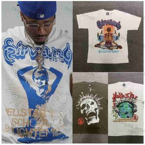 Hellstar Studios Nailed Skull Print Tee Trendy Hip-Hop Short Sleeves Man Women T Shirts Unisex Cotton Tops Men Vintage T-shirts Summer Loose Tee Rock Outfits dw