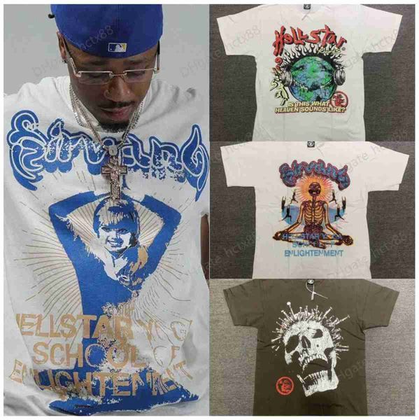 Hellstar Studios Nailed Skull Print Tee Trendy Hip-Hop Short Sleeves Man Women T Shirts Unisex Cotton Tops Men Vintage T-shirts Summer Loose Tee Rock Outfits c11