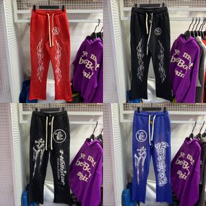 Hellstar Studios Red Flare Pants Blue Yoga Vintage Roze Terry broek Printbroeken Casual zweetbroek Mannen vrouwen jogger