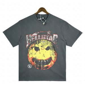 Hellstar Studios Skull smiley face Harajuku 23SS Vintage Washed Letters Logo imprimé T-shirt ample surdimensionné Hip Hop unisexe à manches courtes nmm