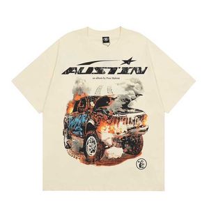 Hellstar Summer American Hell Star Star Collaboration Wind Fire Car T-shirt Mens et femmes T-shirt à manches courtes Brand Trends