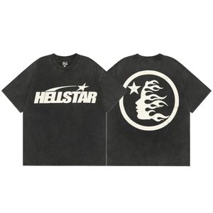 Hellstar T-shirt à capuche à manches courtes imprimé top hommes hipster lavé pull femme street graffiti lettre pantalon lâche noir ensemble djk