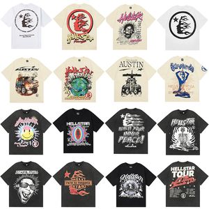 Hellstar T-shirt Designer Mens à manches courtes T-shirt graphique Hellstar court graffiti lettrage feuille femmes rue lâche col rond décontracté streetwear hip hop chemise