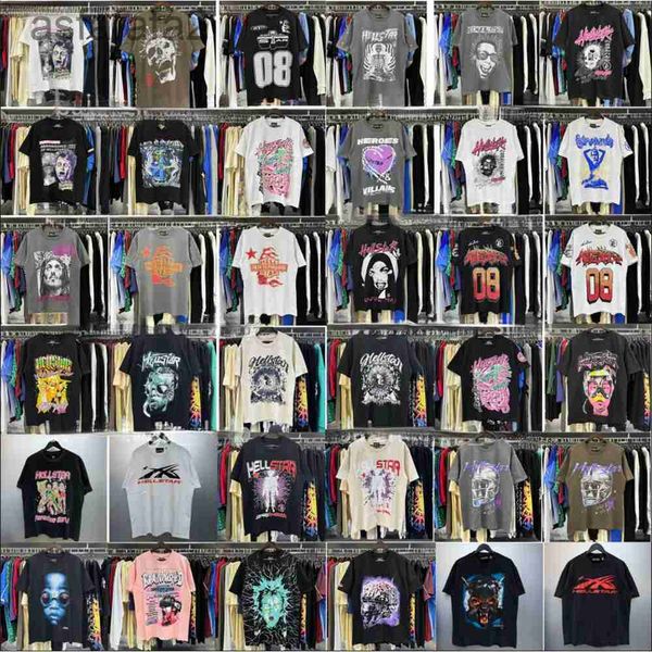 Hellstar T-shirt Designer T-shirts pour hommes T-shirt graphique Hipster Tissu lavé Street Graffiti Lettrage Feuille d'impression Vintage Noir Coupe ample Taille européenne S-XL XKTO