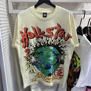 Hellstar T-shirtontwerper Shirts Graphic T-shirt Hipster gewassen Fabric Street Graffiti Lettering Foil Print Vintage Zwart los fitting korte mouwen T-shirt US-maat S-XL