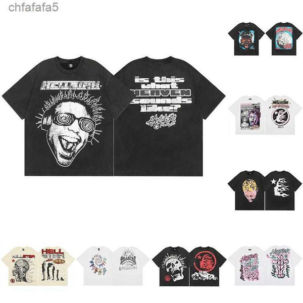 HELLSTAR T-shirt Designer Shirts Graphic Tee Vêtements Vêtements Hipster Lavage Fabric Street Graffiti Lettrage Imprimé vintage Black Loose Adaptation 1OA1