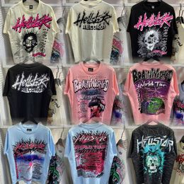 Hellstar t-shirt designer t-shirts graphique tee vêtements vêtements hipster tissu lavé Street graffiti lettrage feuille impression Vintage noir coupe ample grande taille