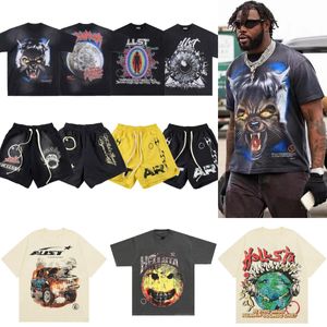 Hellstar T-shirt Designer T-shirts T-shirt graphique Vêtements Hipster lavé Street Graffiti Lettrage Feuille d'impression Vintage Noir Coupe ample Hellstar Mens Shorts