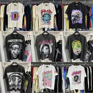 Hellstar t-shirt designer t-shirts graphique tee vêtements vêtements hipster tissu lavé Street graffiti lettrage feuille d'impression Vintage noir coupe ample taille américaine S-XL