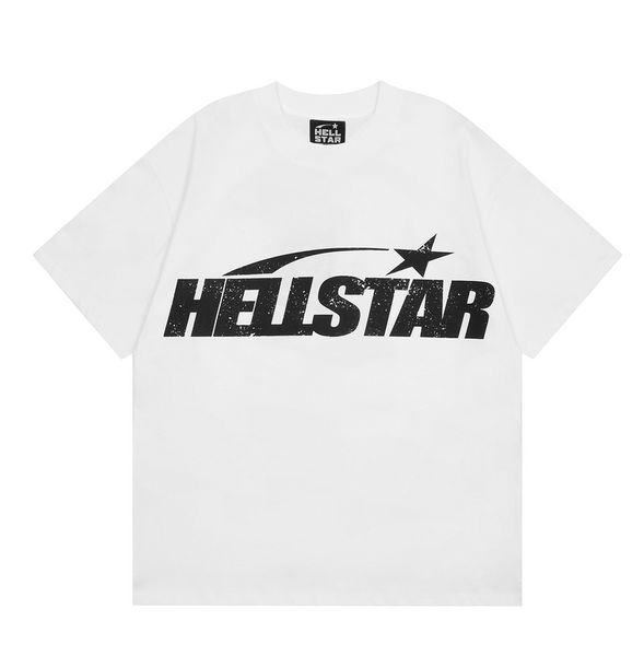 Camiseta de Hellstar para hombres y mujeres, jóvenes artísticos, impresión de letras de moda, cuello redondo, ropa de gran tamaño de manga corta en blanco y negro