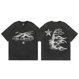 Hellstar T-shirt Rap Heren en Dames Rap Singer Wash Grijs Heavy Craft Unisex Korte mouw Top Street Fashion Retro Hell T-shirt 240313